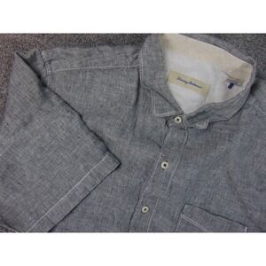Tommy Bahama Shirt Large Mens Gray Linen Casual Aloha Camp Breathable